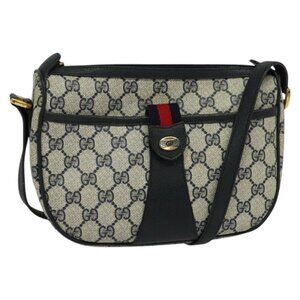 Authentic GUCCI GG Supreme Sherry Line Shoulder Bag PVC Navy Gold 89 02 032